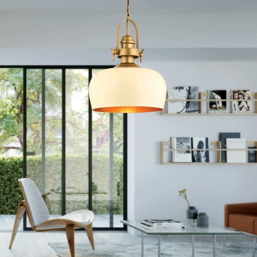 Pendellampa med sladd MONZA 1xE27/40W/230V Ø 30 cm krämvit/bronsfärgad