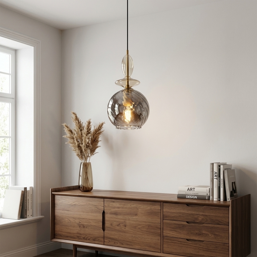 Pendellampa med sladd VELLO 1xE27/15W/230V svart/rökbeige/svart