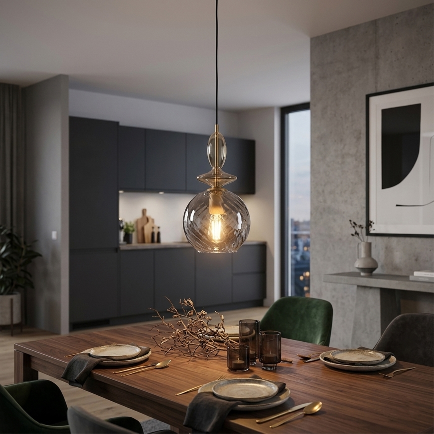Pendellampa med sladd VELLO 1xE27/15W/230V svart/rökbeige/svart