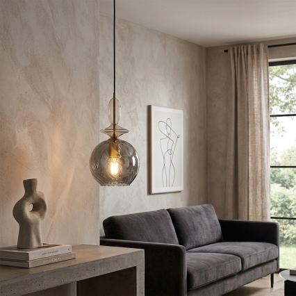 Pendellampa med sladd VELLO 1xE27/15W/230V svart/rökbeige/svart