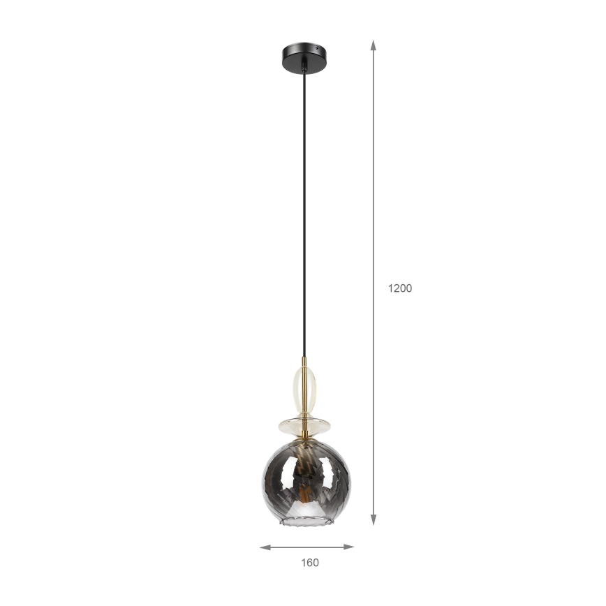 Pendellampa med sladd VELLO 1xE27/15W/230V svart/rökbeige/svart