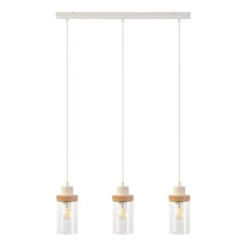 Pendellampa med sladd WOODNEST 3xE27/15W/230V furu/krämvit