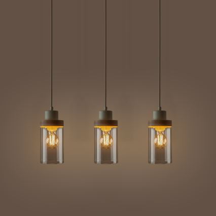 Pendellampa med sladd WOODNEST 3xE27/15W/230V furu/krämvit