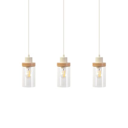 Pendellampa med sladd WOODNEST 3xE27/15W/230V furu/krämvit