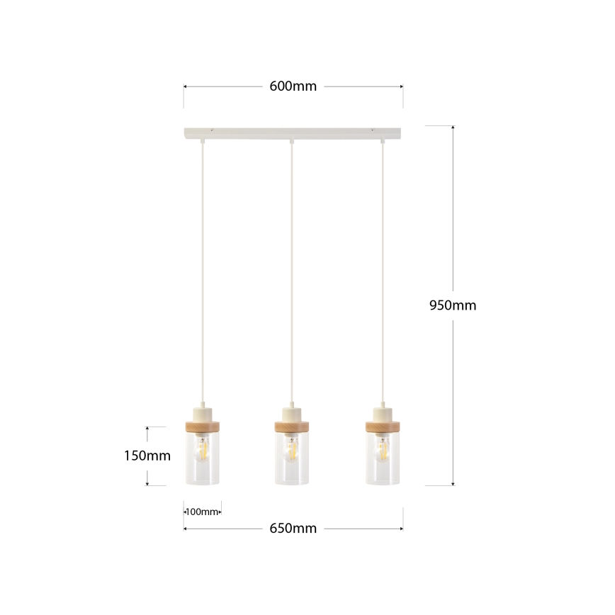 Pendellampa med sladd WOODNEST 3xE27/15W/230V furu/krämvit