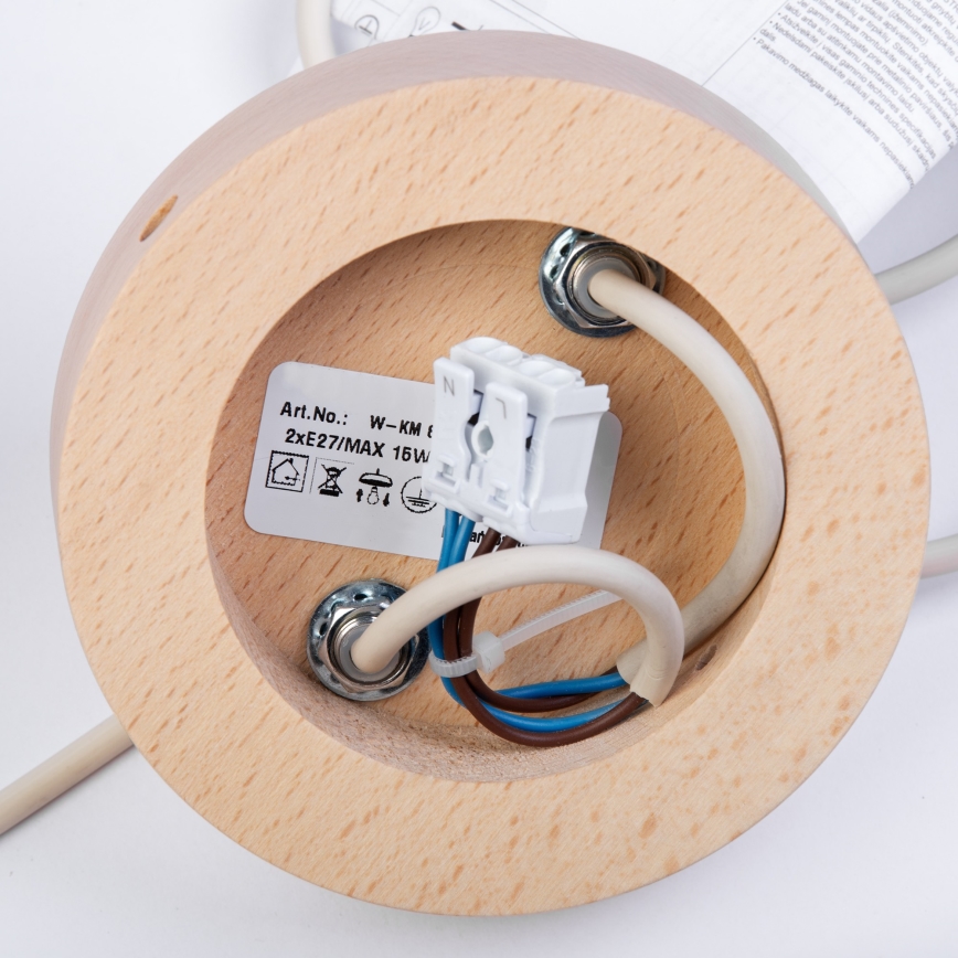 Pendellampa med sladd WOODSTOCK 2xE27/15W/230V trä/krämvit