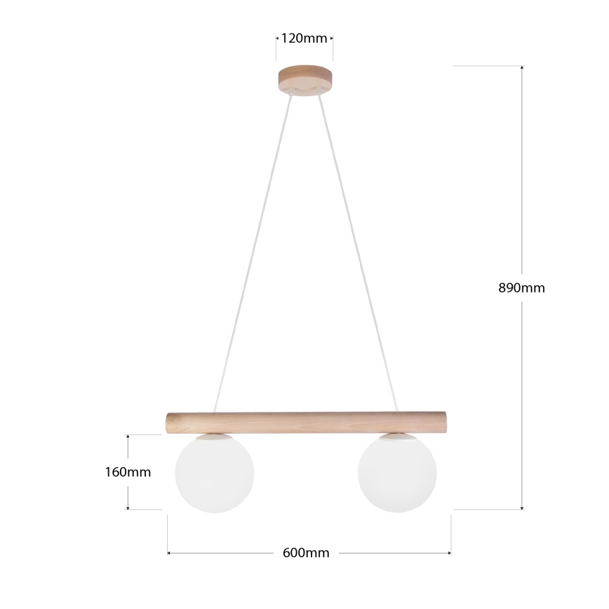 Pendellampa med sladd WOODSTOCK 2xE27/15W/230V trä/krämvit