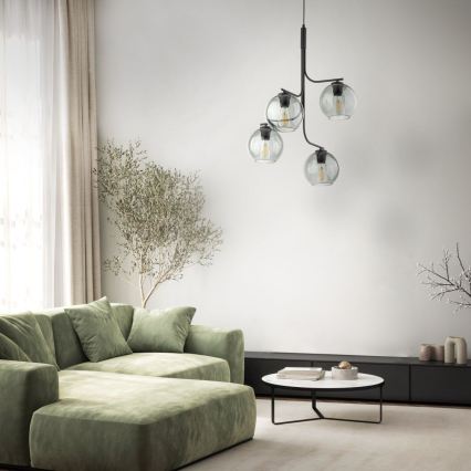 Pendellampa med vajer CESAR 4xE27/15W/230V svart/rökgrå