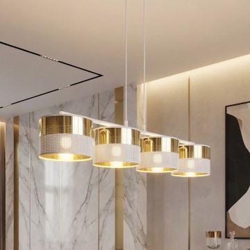 Pendellampa med vajer LUX 4xE27/15W/230V vit/guld