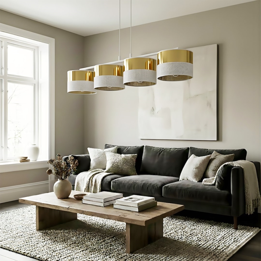 Pendellampa med vajer LUX 4xE27/15W/230V vit/guld