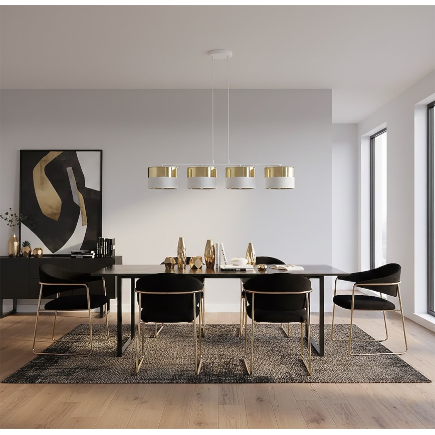 Pendellampa med vajer LUX 4xE27/15W/230V vit/guld