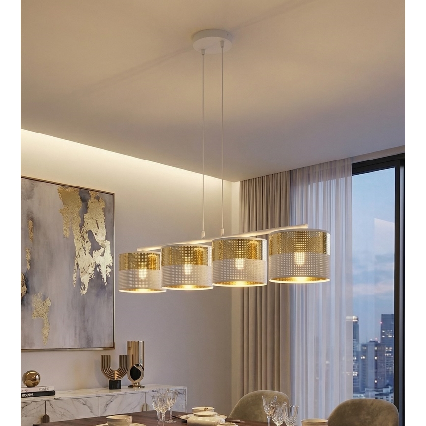 Pendellampa med vajer LUX 4xE27/15W/230V vit/guld