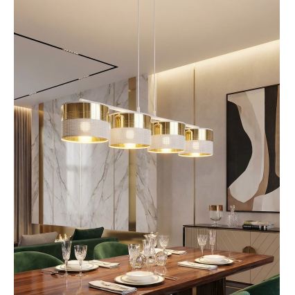 Pendellampa med vajer LUX 4xE27/15W/230V vit/guld