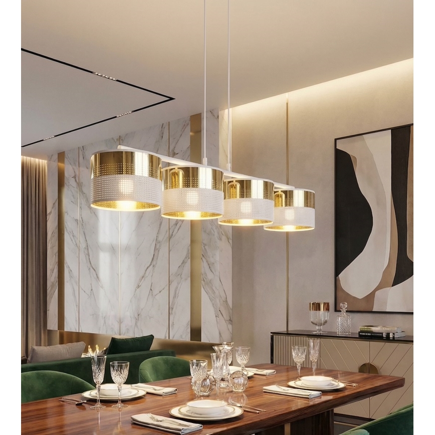 Pendellampa med vajer LUX 4xE27/15W/230V vit/guld