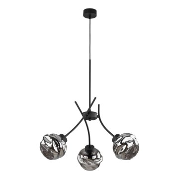 Pendellampa med vajer ZULIA 3xE27/15W/230V svart/rökfärgad