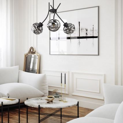 Pendellampa med vajer ZULIA 3xE27/15W/230V svart/rökfärgad