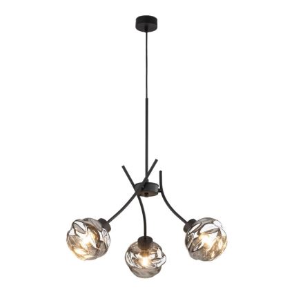 Pendellampa med vajer ZULIA 3xE27/15W/230V svart/rökfärgad