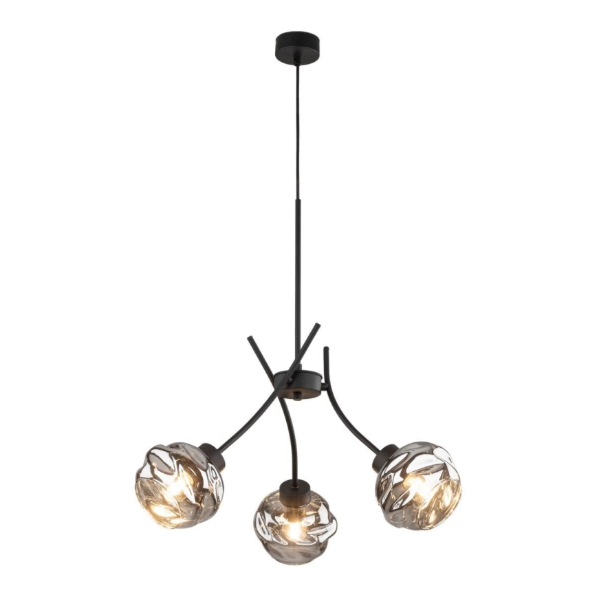 Pendellampa med vajer ZULIA 3xE27/15W/230V svart/rökfärgad