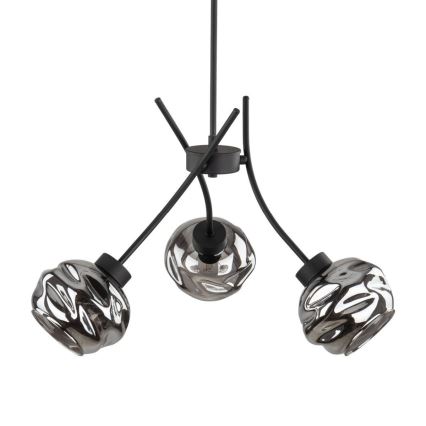 Pendellampa med vajer ZULIA 3xE27/15W/230V svart/rökfärgad
