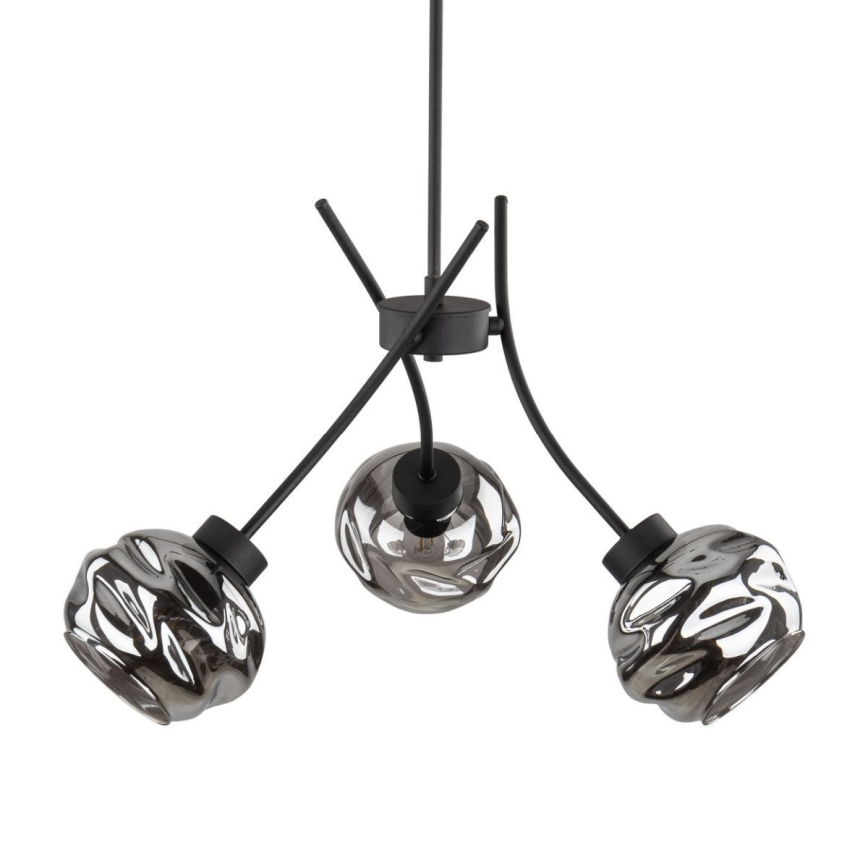 Pendellampa med vajer ZULIA 3xE27/15W/230V svart/rökfärgad