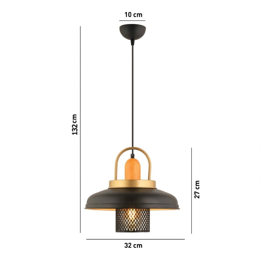 Pendellampa MONZA med sladd 1xE27/40W/230V Ø 32 cm svart/guld