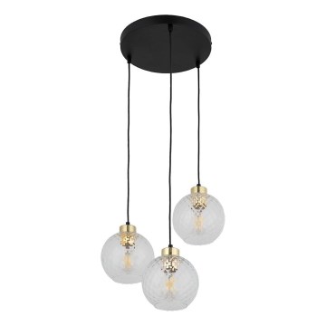 Pendellampa på kabel DEVON 3xE27/15W/230V svart/klart glas