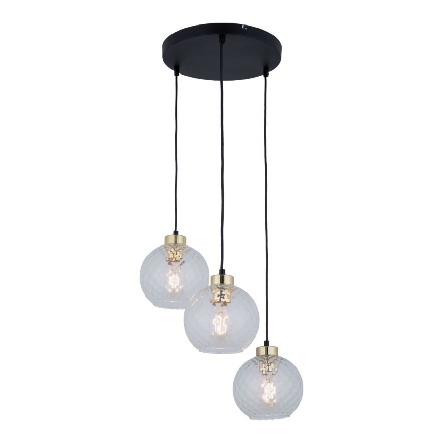 Pendellampa på kabel DEVON 3xE27/15W/230V svart/klart glas