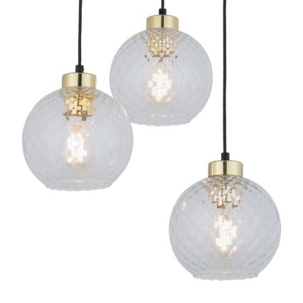 Pendellampa på kabel DEVON 3xE27/15W/230V svart/klart glas