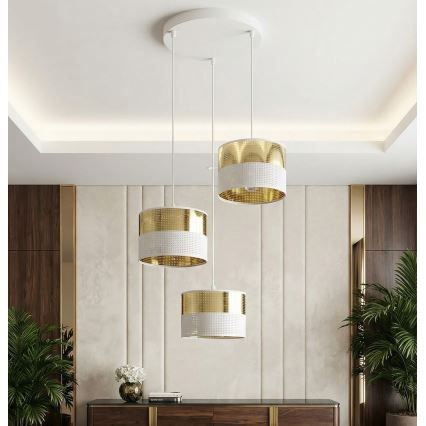 Pendellampa på kabel LUX 3xE27/15W/230V vit/guld
