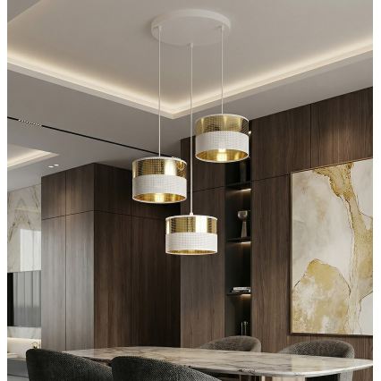 Pendellampa på kabel LUX 3xE27/15W/230V vit/guld