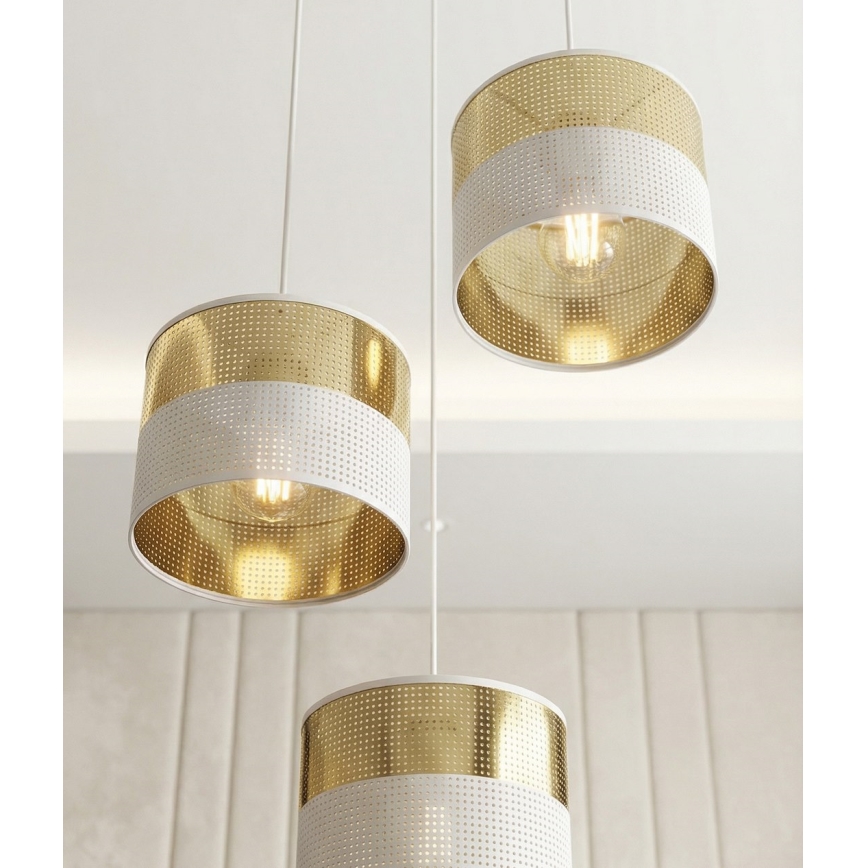 Pendellampa på kabel LUX 3xE27/15W/230V vit/guld