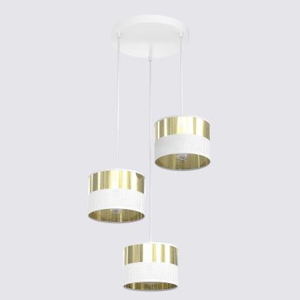 Pendellampa på kabel LUX 3xE27/15W/230V vit/guld