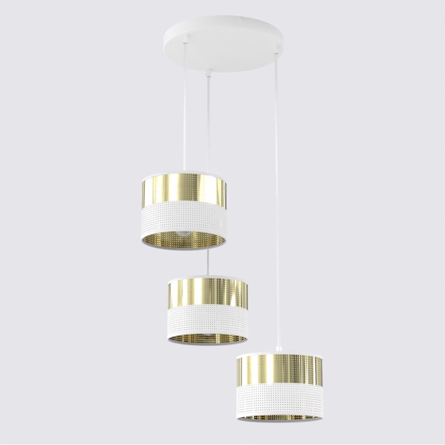Pendellampa på kabel LUX 3xE27/15W/230V vit/guld