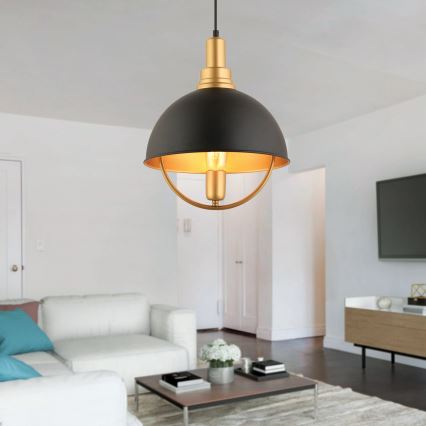 Pendellampa på kabel MONZA 1x E27/40W/230V Ø 30 cm svart/guld