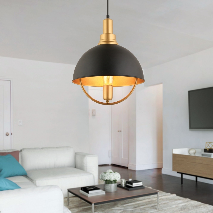 Pendellampa på kabel MONZA 1x E27/40W/230V Ø 30 cm svart/guld