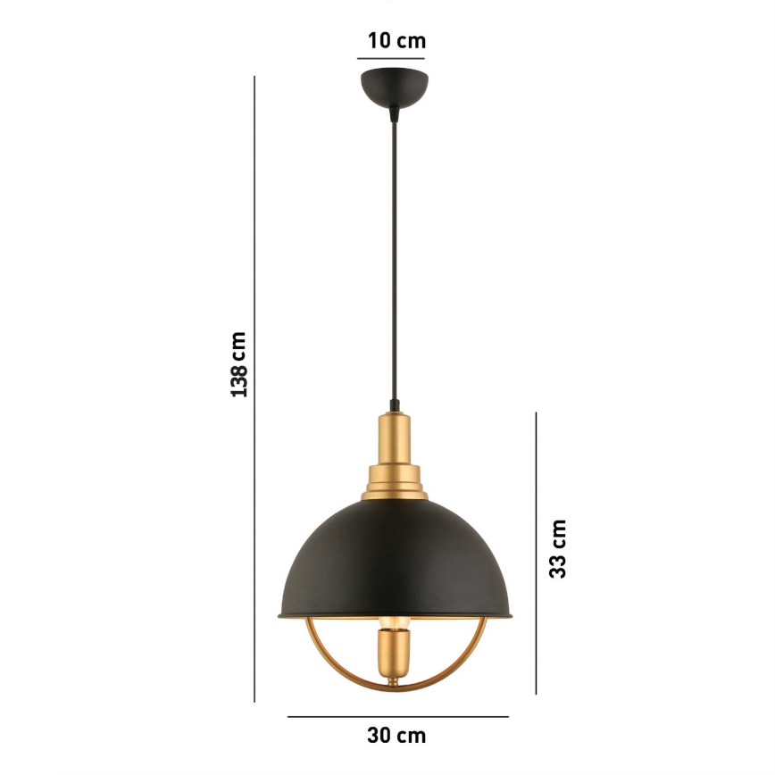 Pendellampa på kabel MONZA 1x E27/40W/230V Ø 30 cm svart/guld