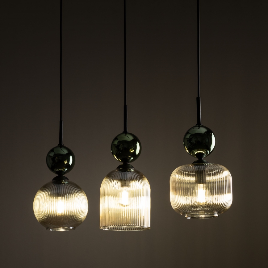 Pendellampa på kabel SOPHIA 3xE14/10W/230V svart/grön/rökbeige