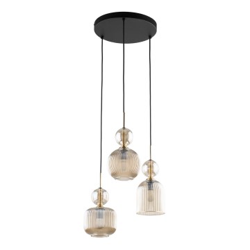 Pendellampa på kabel SOPHIA 3xE14/10W/230V svart/rökig beige