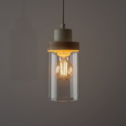 Pendellampa på kabel WOODNEST 1xE27/15W/230V furu/krämvit
