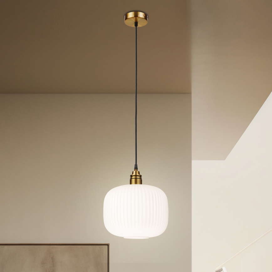 Pendellampa på sladd HECTOR 1xE27/15W/230V vit/mässing Ø 25 cm