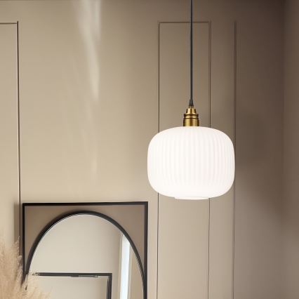 Pendellampa på sladd HECTOR 1xE27/15W/230V vit/mässing Ø 25 cm