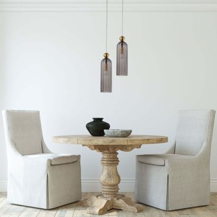 Pendellampa på sladd PIEGA 1xE14/40W/230V, mässing/röksvart