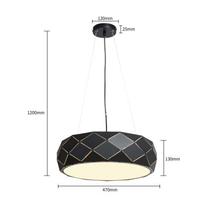 Pendellampa på sladd REUS 3xE27/40W/230V Ø 47 cm svart