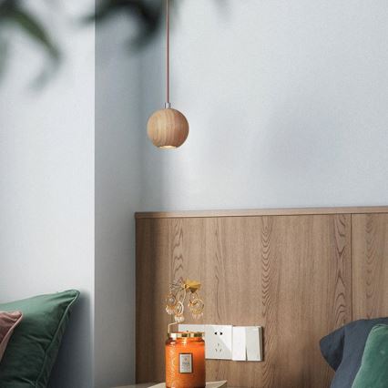 Pendellampa på vajer 1xGU10/10W/230V Ø 11 cm massivt askträ