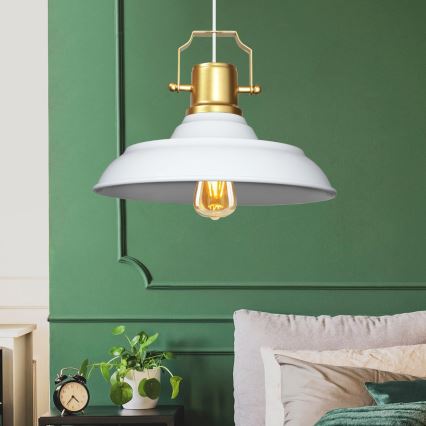 Pendellampa på vajer AYD 1xE27/40W/230V vit/guld