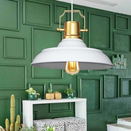 Pendellampa på vajer AYD 1xE27/40W/230V vit/guld
