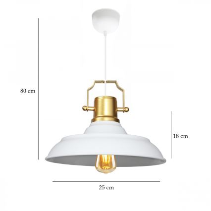 Pendellampa på vajer AYD 1xE27/40W/230V vit/guld