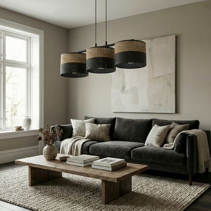 Pendellampa på vajer KARBON 3xE27/15W/230V svart/brun