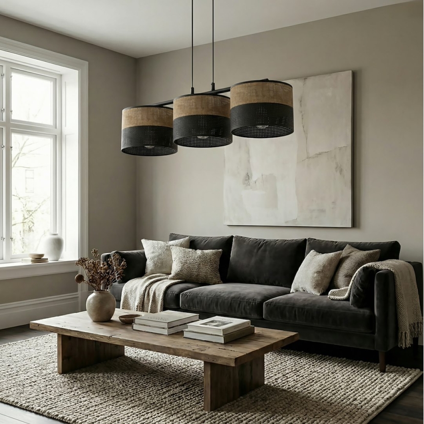 Pendellampa på vajer KARBON 3xE27/15W/230V svart/brun