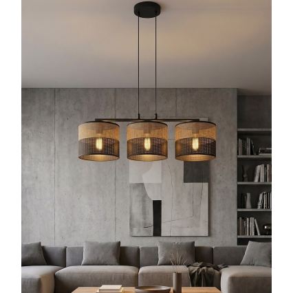 Pendellampa på vajer KARBON 3xE27/15W/230V svart/brun